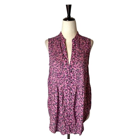 Maeve Anthropologie Purple Petunia Floral Print Pintucked Tank‎ Blouse XS - Picture 2 of 10